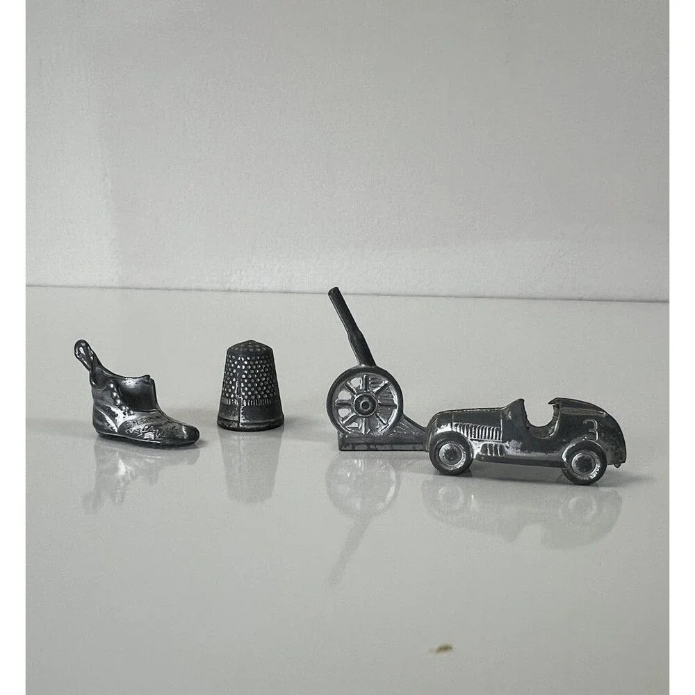 Set Of 4 Vintage Monopoly Pieces Metal Tokens Race Car Cannon Thimble Boot